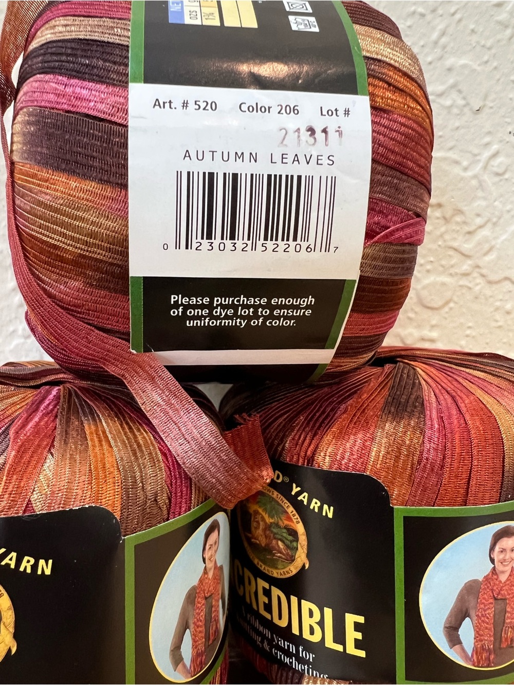 6 skeins Lion Brand Incredible Ribbon Yarn - Autumn Multi (Pack) - Picture 3 of 4